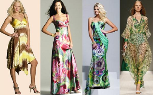 Летом 2012 в моде шелковые платья с крупным рисунком.